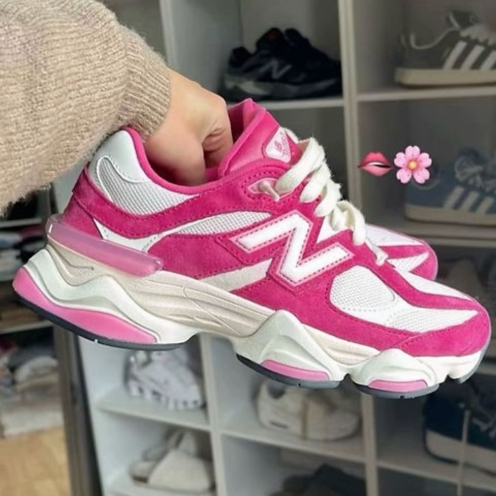 . New Balance Womens Fuschia Pink/White Suede 9060 Sneakers - Picture 9 of 15